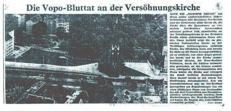 Zeitungsartikel "Vopo-Blutbad an der Versöhnungskirche"