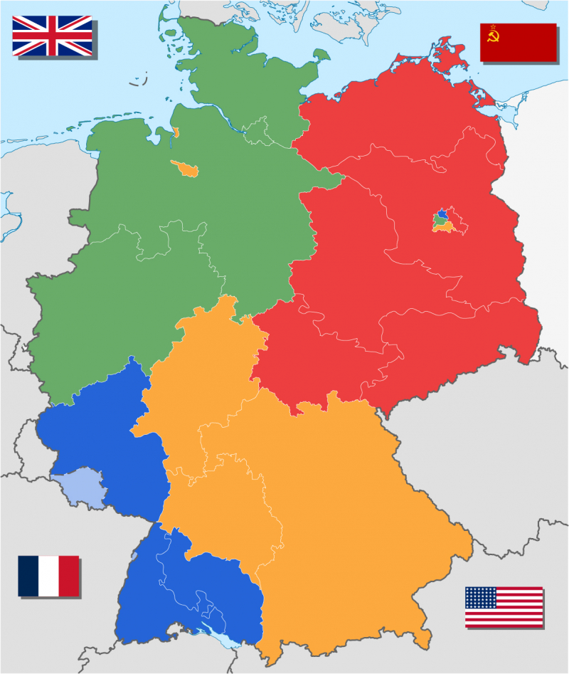 Karte von Deutschland mit den Sektorengrenzen 